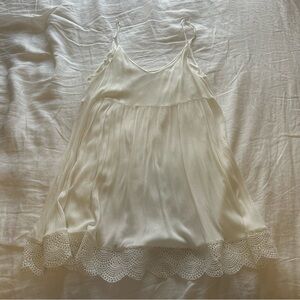 Lulu's Cream Lace-Trim Mini Dress